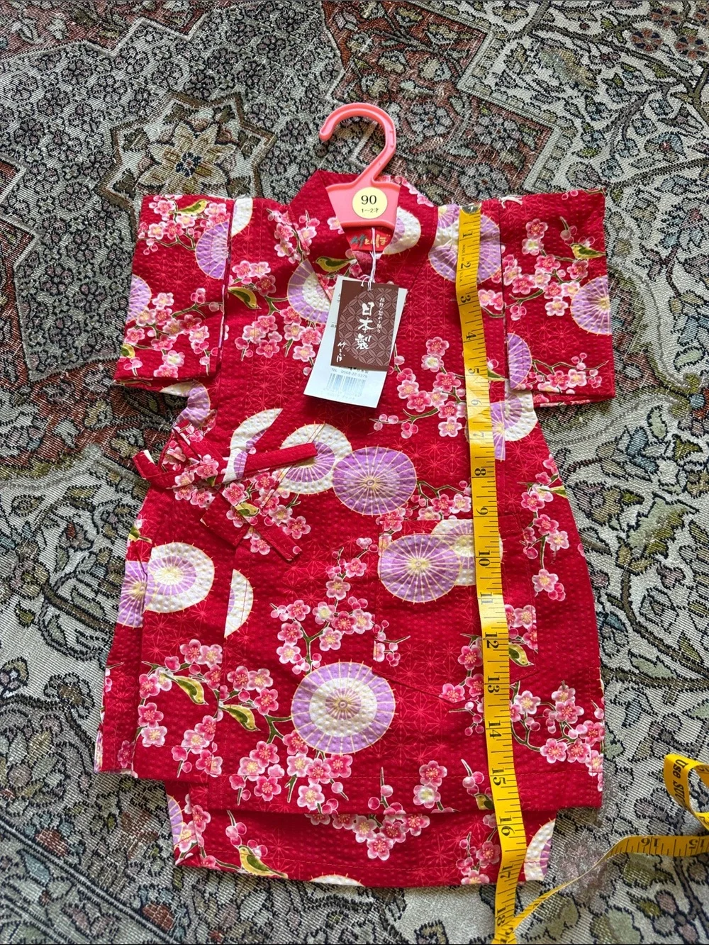 Red Girls' Floral Kimono Dress with Umbrella Motif 2t summer outfit ❤️